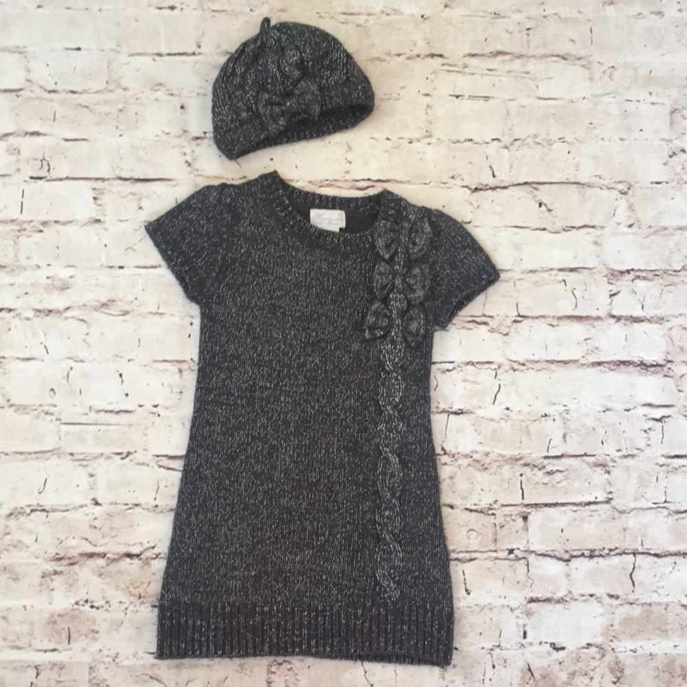 Heirlooms grey and silver sweater dress w/hat Sz 4